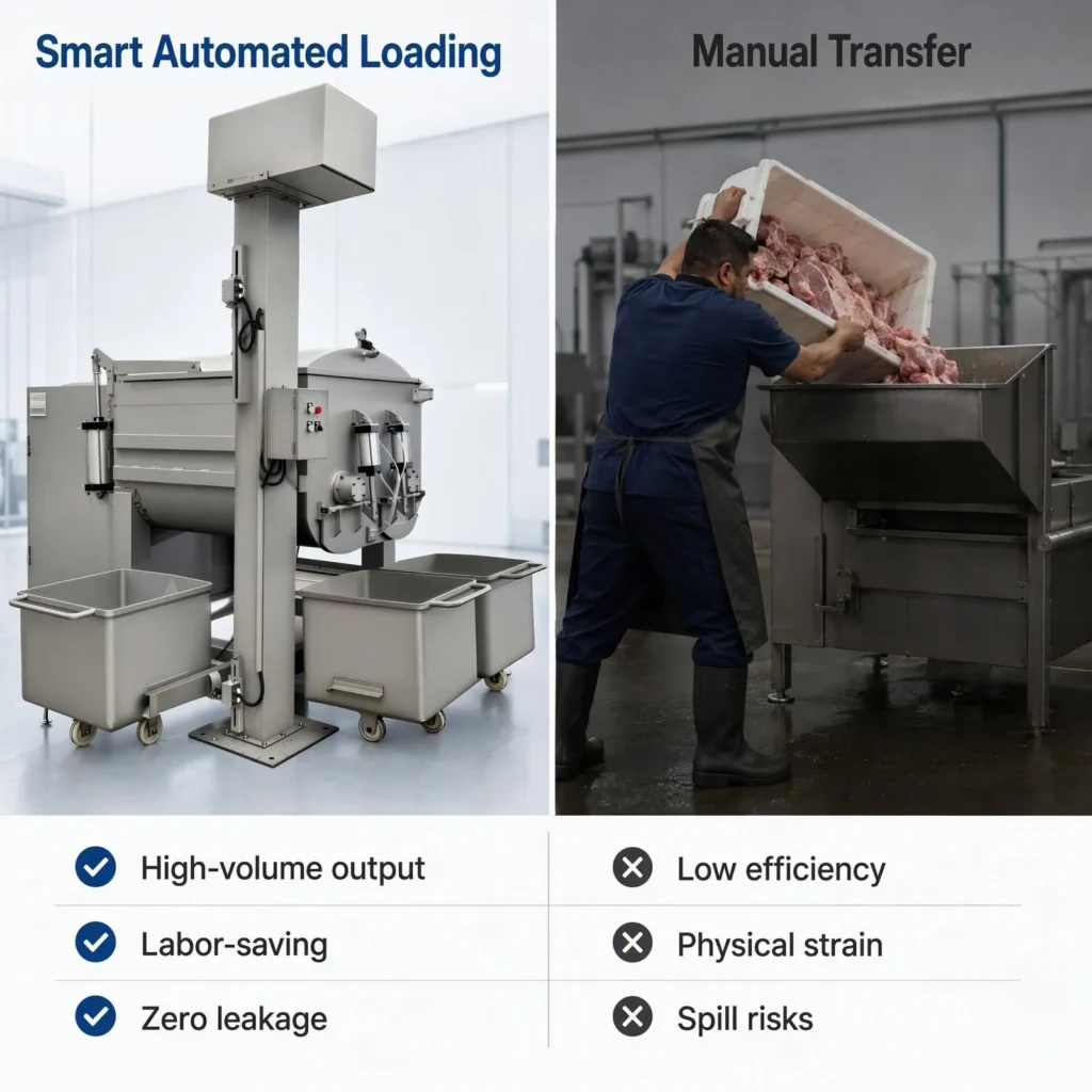Sausage, bacon and meat products processed by industrial vacuum meat mixer for meat processing factory