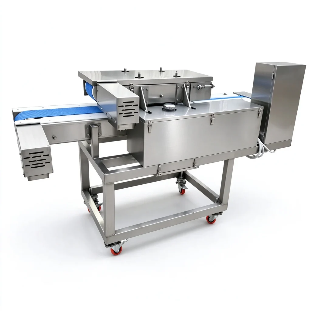 Chicken breast slicer structure display, adjustable thickness conveyor slicing machine
