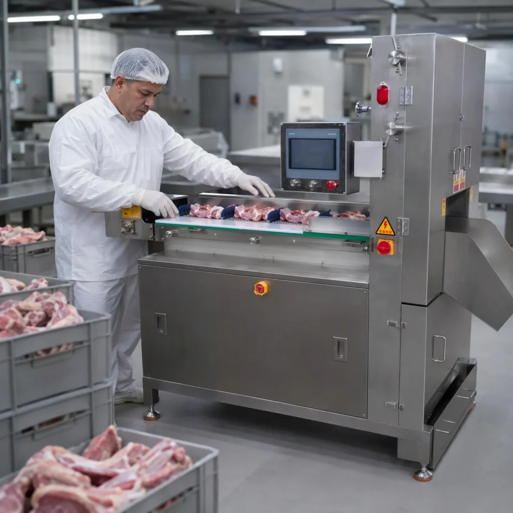 Side view of automatic bone sawing machine BG-4 BG-8, stainless steel meat processing equipment