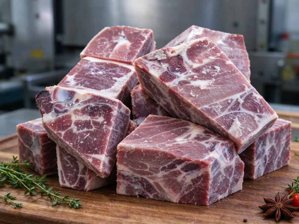Frozen bone-in beef cubes processed by automatic frozen bone saw cutter