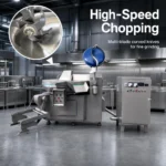 Hydraulic automatic discharge structure for non-vacuum bowl cutter meat processing equipment