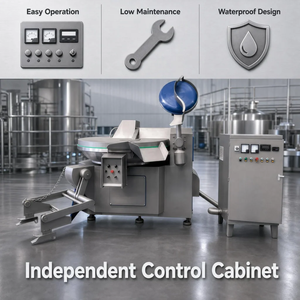 Separate waterproof electric cabinet of 200L non-vacuum bowl cutter, Schneider Siemens electric parts
