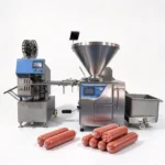 1.BG-6000 sausage vacuum stuffer with CSK-15 sausage clipper complete production line, finished sausage display
